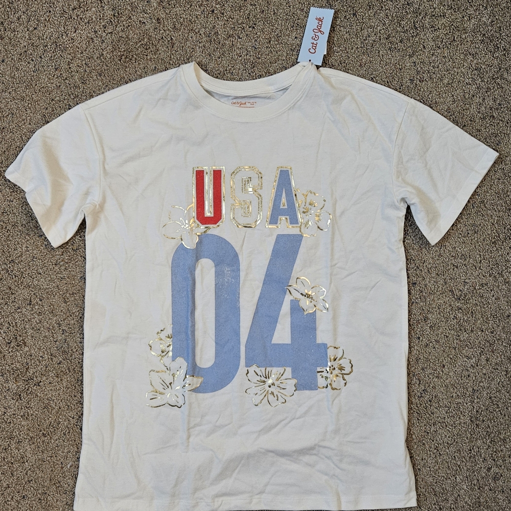 Cat & Jack USA Floral Tee - White, Red, and Blue